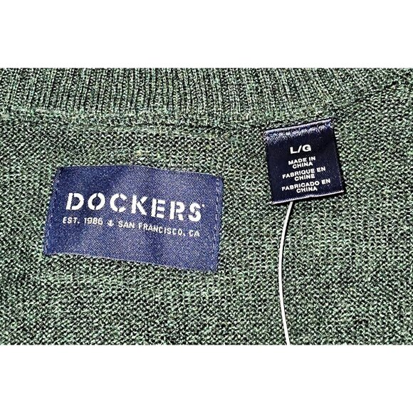 NWT Dockers Men's Argyle Green Gray White Cotton Quarter-Zip Sweater Sz L 2263 - Picture 6 of 8